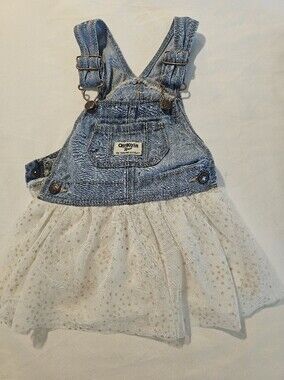 OshKosh B'gosh Denim Tulle Skirted Romper - Blue and Cream with Gold Dots